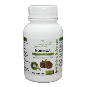 Pure Organic Moringa Capsules x 120 with added Red Reishi - Image #1